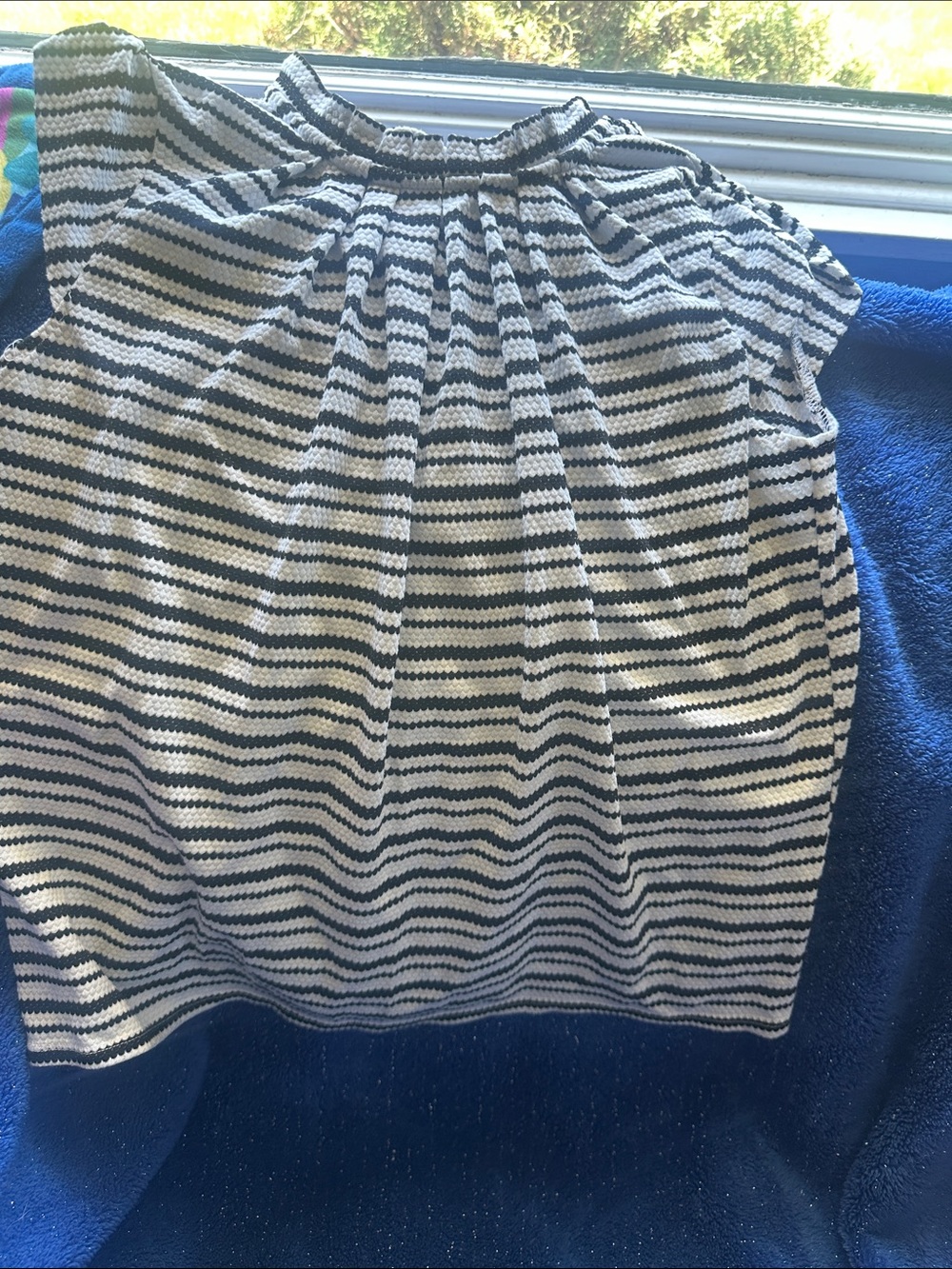 Elle Black and White Striped Cap Sleeve Blouse